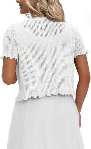 REDHOTYPE Women's Cardigan Summer Cropped Cardigans Lightweight Short Sleeve Crochet Bolero Shrugs Sweater for Women White L in Saudi Arabia