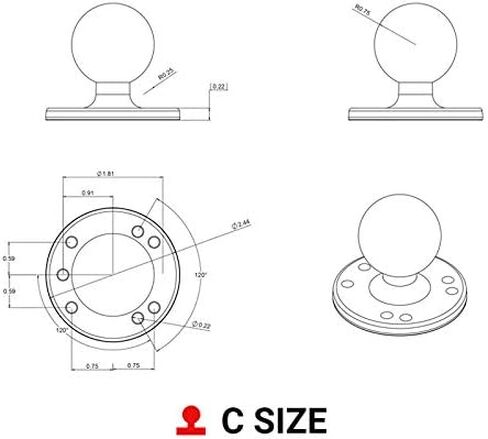 لوحة مستديرة مثبتة على ذاكرة الوصول العشوائي مع كرة RAM-202U مع كرة مقاس C مقاس 1.5 بوصة in Kuwait