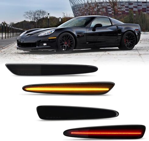 D-Lumina LED Side Marker Lights for Chevy Corvette C6 2005-2013 Amber & Red Front Rear Bumper Side Light Smoked Lens Sidemarker Replacement 4 Pieces in Saudi Arabia