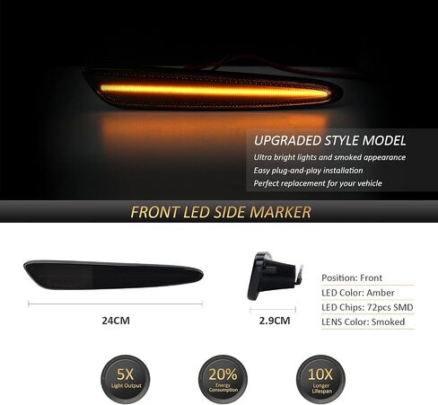 D-Lumina LED Side Marker Lights for Chevy Corvette C6 2005-2013 Amber & Red Front Rear Bumper Side Light Smoked Lens Sidemarker Replacement 4 Pieces in Saudi Arabia