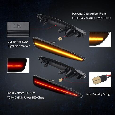 D-Lumina LED Side Marker Lights for Chevy Corvette C6 2005-2013 Amber & Red Front Rear Bumper Side Light Smoked Lens Sidemarker Replacement 4 Pieces in Saudi Arabia