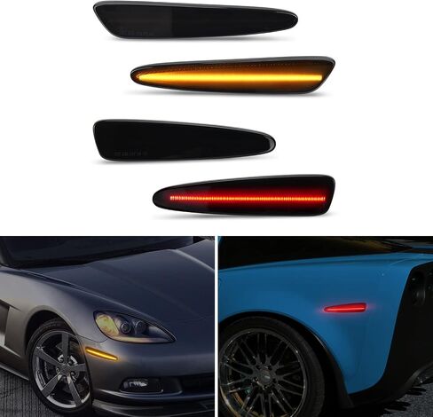D-Lumina LED Side Marker Lights for Chevy Corvette C6 2005-2013 Amber & Red Front Rear Bumper Side Light Smoked Lens Sidemarker Replacement 4 Pieces in Saudi Arabia
