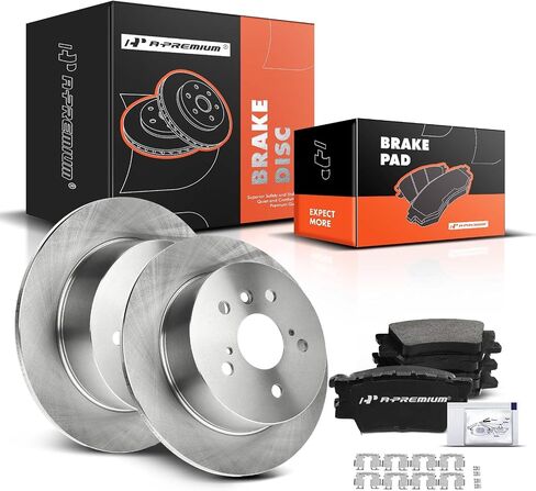 A-Premium Rear Drilled and Slotted Disc Brake Rotors + Ceramic Pads Kit Compatible with Select Lexus and Toyota Models - ES300h, ES350, Avalon 2013-2018, Camry 2012-2017, 6-PC Set in Saudi Arabia