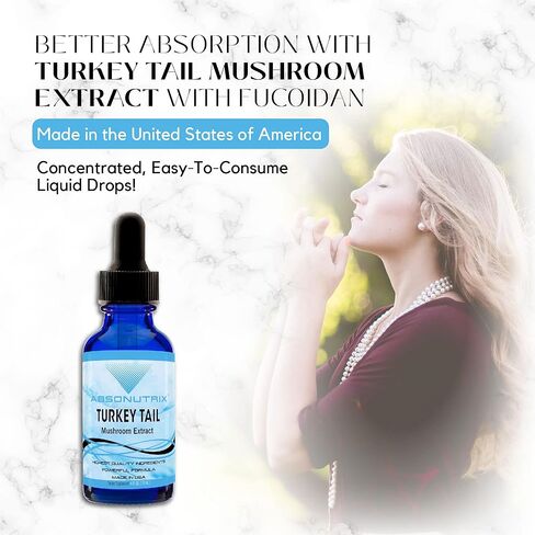 مستخلص فطر ذيل الديك الرومي Absonutrix 590 مجم، سائل 4 أونصة، 200 حصة، صنع في الولايات المتحدة الأمريكية، سريع الامتصاص، مكونات فعالة عالية الجودة، تم اختباره من قبل طرف ثالث، غير معدّل وراثيًا، معتمد من GMP in Kuwait