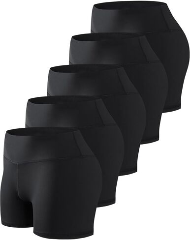 TELALEO 5 Pack 5 "شورت نسائي للكرة الطائرة من الألياف اللدنة، شورت مضغوط لأداء التمارين، شورت يوجا عالي الخصر M/02 in Kuwait