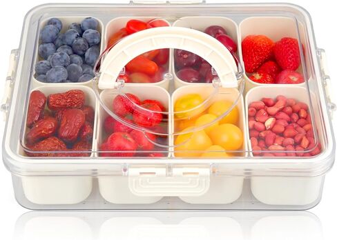 Divided Serving Tray with Lid and Handle-Clear Snack Box 8 Compartment Container for Portable Snack Platters,Organizer for Candy,Fruits,Nuts,Cookies etc-Perfect for Party,Wedding in Saudi Arabia
