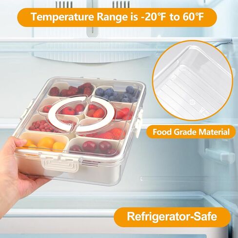 Divided Serving Tray with Lid and Handle-Clear Snack Box 8 Compartment Container for Portable Snack Platters,Organizer for Candy,Fruits,Nuts,Cookies etc-Perfect for Party,Wedding in Saudi Arabia