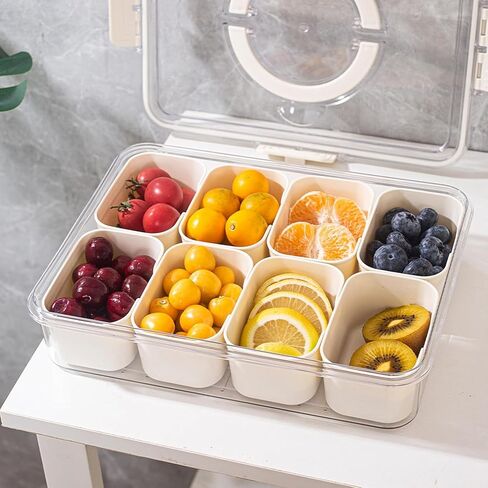 Divided Serving Tray with Lid and Handle-Clear Snack Box 8 Compartment Container for Portable Snack Platters,Organizer for Candy,Fruits,Nuts,Cookies etc-Perfect for Party,Wedding in Saudi Arabia