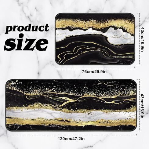 Bencailor 2 Pcs Marble Kitchen Rugs and Mat Set Non Slip Black Gold Marble Door Mat Gold Line Rug for Home Floor Kitchen Bathroom Decor, 19.7 x 31.5 and 19.7 x 47.2 Inch in Saudi Arabia