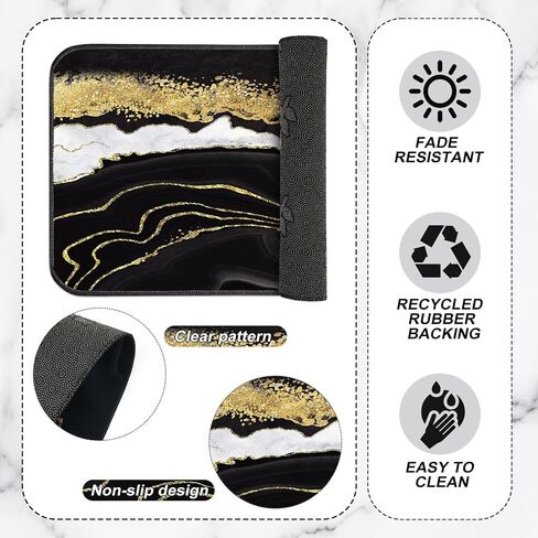 Bencailor 2 Pcs Marble Kitchen Rugs and Mat Set Non Slip Black Gold Marble Door Mat Gold Line Rug for Home Floor Kitchen Bathroom Decor, 19.7 x 31.5 and 19.7 x 47.2 Inch in Saudi Arabia