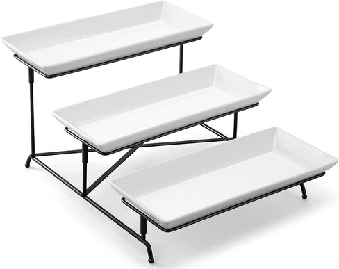 Yedio 3 Tier Serving Tray Set Porcelain Tiered Serving Trays Platters, Collapsible Sturdier Stand with Stable Cross Bars, for Party Entertaining Food Display Fruit Dessert, 12 Inch in Saudi Arabia