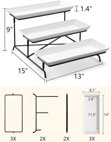 Yedio 3 Tier Serving Tray Set Porcelain Tiered Serving Trays Platters, Collapsible Sturdier Stand with Stable Cross Bars, for Party Entertaining Food Display Fruit Dessert, 12 Inch in Saudi Arabia