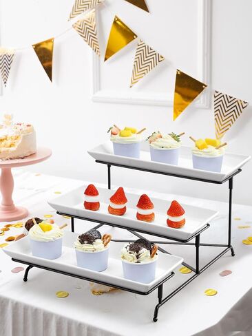 Yedio 3 Tier Serving Tray Set Porcelain Tiered Serving Trays Platters, Collapsible Sturdier Stand with Stable Cross Bars, for Party Entertaining Food Display Fruit Dessert, 12 Inch in Saudi Arabia