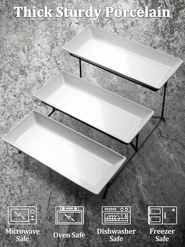 Yedio 3 Tier Serving Tray Set Porcelain Tiered Serving Trays Platters, Collapsible Sturdier Stand with Stable Cross Bars, for Party Entertaining Food Display Fruit Dessert, 12 Inch in Saudi Arabia