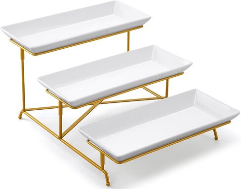 Yedio 3 Tier Serving Tray Set Porcelain Tiered Serving Trays Platters, Collapsible Sturdier Stand with Stable Cross Bars, for Party Entertaining Food Display Fruit Dessert, 12 Inch in Saudi Arabia