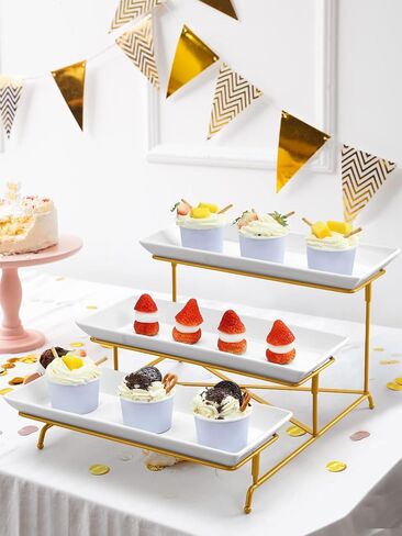 Yedio 3 Tier Serving Tray Set Porcelain Tiered Serving Trays Platters, Collapsible Sturdier Stand with Stable Cross Bars, for Party Entertaining Food Display Fruit Dessert, 12 Inch in Saudi Arabia