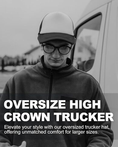 Zylioo XXL قبعات سائقي الشاحنات الأمامية من الفوم كبيرة الحجم، 5 ألواح عالية التاج شبكية من الخلف، قبعة صيفية قابلة للتعديل in Kuwait