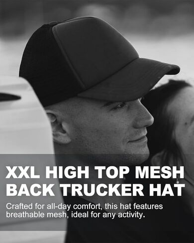 Zylioo XXL قبعات سائقي الشاحنات الأمامية من الفوم كبيرة الحجم، 5 ألواح عالية التاج شبكية من الخلف، قبعة صيفية قابلة للتعديل in Kuwait