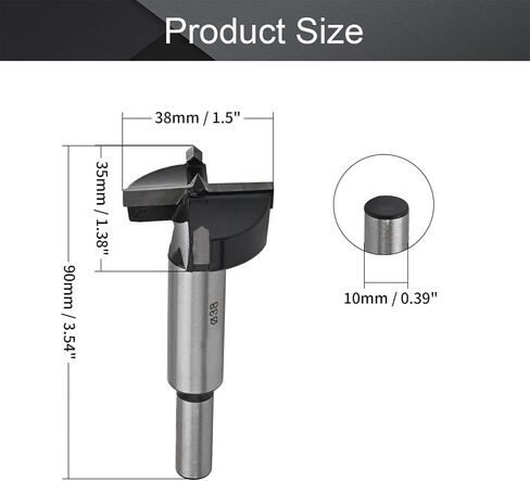Utoolmart Forstner Drill Bits, 38mm Cemented Carbide Wood Cutter Tool, 90mm Length Woodworking Hinge Hole Cutter, with 10mm Straight Handle, (Black, Silver Tone), 1 Pcs in Saudi Arabia