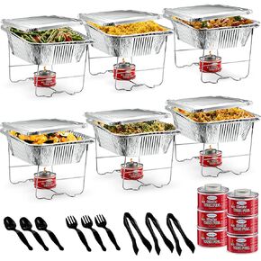 Disposable Chafing Dish Buffet Set, Food Warmers for Parties, Catering Supplies Buffet Display, Complete Premium Set, Half Size Single Pan, Warming Trays (6 Pack)