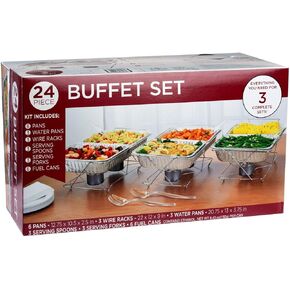 Full Size 39-Pcs Disposable Chafing Buffet Set with 6hr Fuel Cans, Covers, Serving Utensils - Premium Chafing Dish Set for Catering, Events, and Parties - Complete Food Warmer Party Serving Kit