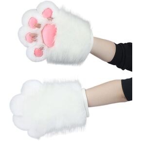 Cute Wolf Paw Gloves Faux Fur Cat Paw Fingerless Mittens for Fancy Party Cosplay Costume Accessories