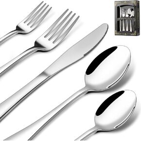 40-Piece Silverware Set Service for 8, Stainless Steel Flatware Cutlery Set, Kitchen Tableware Set, Utensil Set for Home and Restaurant, Knives Forks Spoons Set, Mirror Polished, Dishwasher Safe