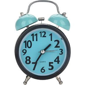 Yosoo Double Bell Alarm Clock, Ultra Silent Mechanical Alarm Clock with Nightlight Quartz Movement Desk Clock, Mechanical Wind-Up Alarm Clock(Blue)