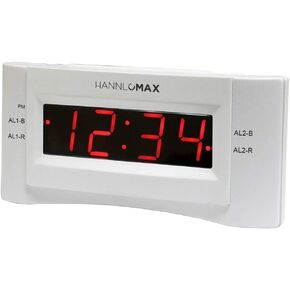 HANNLOMAX HX-136CR Alarm Clock Radio, PLL FM Radio, Dual Alarm. 0.9 inches Red LED Display, USB Port for 1A Charging (Silver)