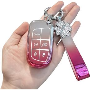 PIFOOG Key Fob Cover for Jeep Grand Cherokee Compass Renegade Dodge Accessories Pink Bling Keychain 5 Buttons Car Keys Case Shell Protector Full Covers Girly Women Gradient TPU