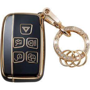 Gematay for Land Rover Key Fob Cover مع سلسلة مفاتيح، حامل غطاء مفتاح لـ Evoque Velar Sport Discovery Freelander2 LR4 Land Rover Sport Jaguar XF XJ XE F-PACE F-TYPE Smart Key، أسود