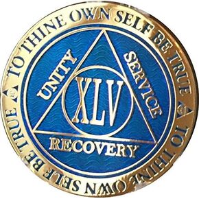RecoveryChip 45 Year Reflex Blue Gold Plated AA Medallion Sobriety Chip