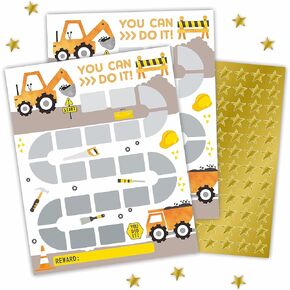 Construction Excavator Reward Chart with Golden Star Stickers, Incentive Chart, Chore Chart, Positive Behavior Routine Chart for Kids,Toddler Homework Assignments, Attendance(8"X10")-CHART-A01
