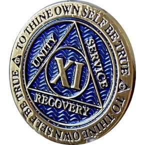 RecoveryChip 11 Year AA Medallion Dusty Blue Color Gold Plated Chip XI