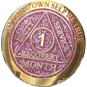 1 Month AA Medallion Reflex Pink Glitter Gold and Silver Plated Chip
