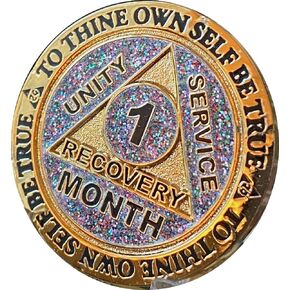 1 Month AA Medallion Reflex Funfetti Birthday Glitter Gold 30 Day Sobriety Chip