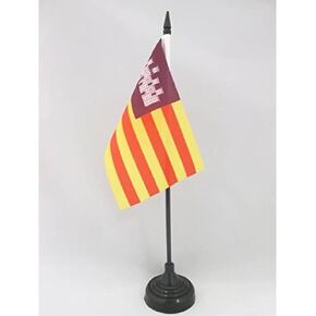 AZ FLAG Balearic Islands Table Flag 4'' x 6'' - Spanish Region of Islas Baleares Desk Flag 15 x 10 cm - Black Plastic Stick and Base