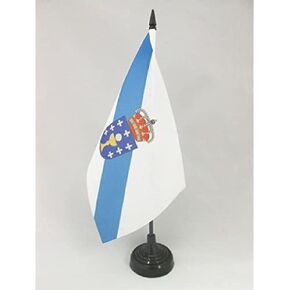 AZ FLAG Galicia Table Flag 5'' x 8'' - Spanish Region of Galicia Desk Flag 21 x 14 cm - Black Plastic Stick and Base
