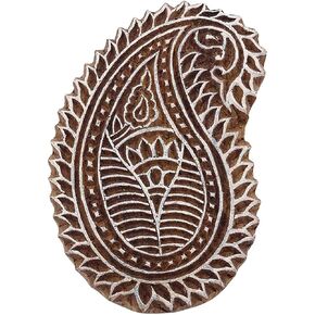 Knitwit Handcarved Stamp Brown Paisley Wooden Textile Stamps Indian Decorative Blocks