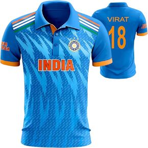 India Cricket T20 World Cup USA Fan Jersey | with No-18,100%Dri-Fit Polyster
