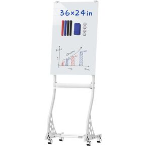 Mobile Glass Whiteboard, 48 x 36 inch Glass Board/w Height Adjustable, Large Portable Dry Erase Board with Stand and Wheels for Home, Office,Classroom &School, White