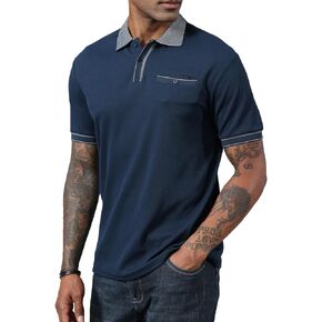 Mens Polo Shirts Short Sleeve Golf Casual Polo Collar Vintage Pique Shirts with Pocket