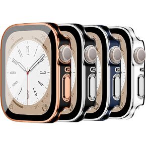 4 Pack Screen Protector for Apple Watch case Series SE 9 8 7 6 5 4 40mm 44mm 41mm 45mm 49mm Ultra Tempered Glass Waterproof Cover PC Protective Bumper accessries for iwatch 4Pack C 40