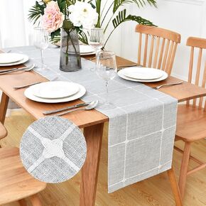 Short Small Lattice Fabric Table Runner Checkered Farmhouse Rustic Grey Coffee Table Runners 36 Inch Embroidered Plaid Boho Dresser Runner for Beside and End Table Decor 13x36 Inch