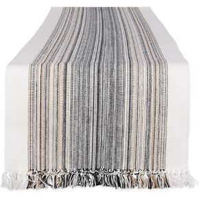 DII Everyday Collection Fringed Stripe Tabletop, Table Runner, 14x72, Black