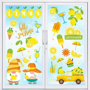 AnyDesign Yellow Summer Sticker Decals, 9 Sheet - Gnome Truck Lemonade Window Wall Decoration, PVC, Reusable, Waterproof, Tropical Party