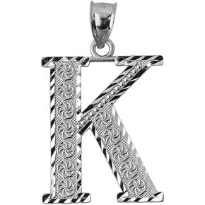 925 Sterling Silver Initial Letter K Charm Pendant, 0.7"