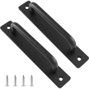 2 Pack Aluminium Alloy Closet Door Handles with Plate,5.9 Inch /148 mm Sliding Door Pull Handle with Mounting Screws for Sliding Barn Door,Wooden Door & Cabinet Door (Matte Black)
