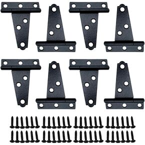 QCAA Steel Light T Hinge, 5"x2-11/16"x1.5mm, Elegant 2-Layered Frosted Matte Black, Powder Coated, 4 Pack