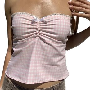 Women Lace Corset Tank Top Y2k See Through Mesh Tube Top Sleeveless Strapless Cami Lingerie Bustier Going Out Tops